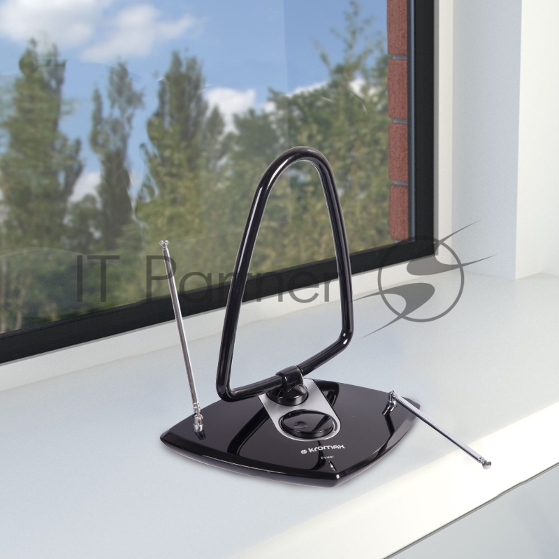 Телевизионная антенна Kromax TV FLAT-06 black Комн. акт. антенна, VHF: 87,5-230 МГц, UHF: 470-860 МГц, коэф. ус 30dB питание: адапт. в комплекте