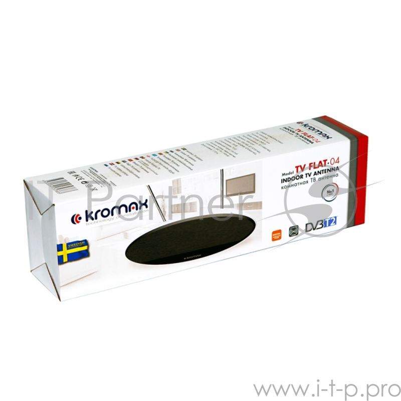 Телевизионная антенна Kromax TV FLAT-04 black Комн. акт. антенна, VHF: 87,5-230 МГц, UHF: 470-860 МГц, коэф. ус 28dB питание: адапт. в комплекте