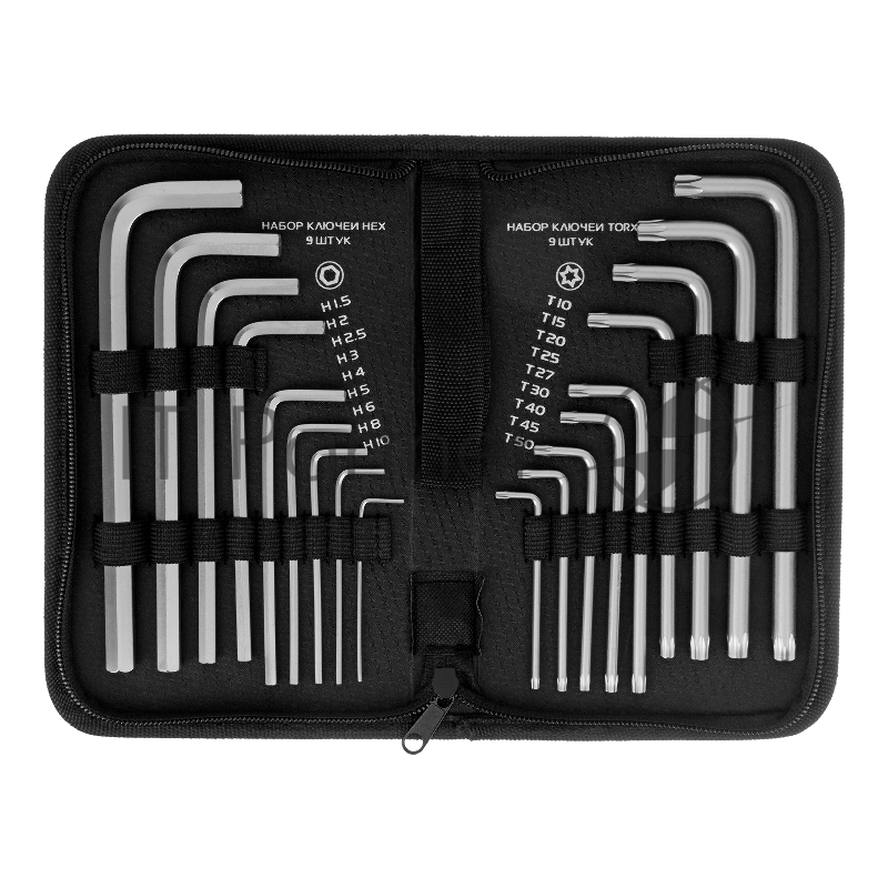 Набор ключей MATRIX имбусовых HEX-TORX, 18 шт: HEX 1,5–10 мм, T10-T50, CrV, удлиненные, сатин.// MATRIX 12315