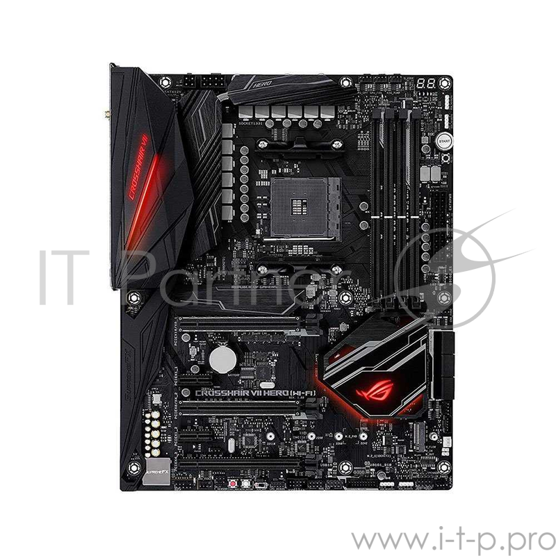 Материнская плата ROG CROSSHAIR VII HERO (WI-FI) материнская плата форм-фактора ATX сокет AM4 чипсет AMD X370 4 слота DDR4 DIMM, 2133-3200 МГц поддержка SLI/CrossFireX разъемы SATA: 6 Гбит/с - 8