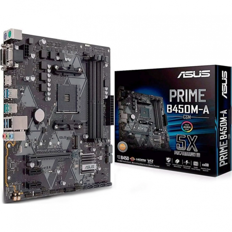 Материнская плата ASUS PRIME B450M-A/CSM, Socket AM4, B450, 2*DDR4, D-Sub+DVI+HDMI, SATA3 + RAID, Audio, Gb LAN, USB 3.1*8, USB 2.0*4, COM*1 header (w/o cable), mATX 90MB0YR0-M0EAYC