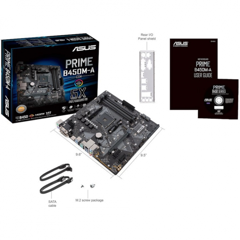 Материнская плата ASUS PRIME B450M-A/CSM, Socket AM4, B450, 2*DDR4, D-Sub+DVI+HDMI, SATA3 + RAID, Audio, Gb LAN, USB 3.1*8, USB 2.0*4, COM*1 header (w/o cable), mATX 90MB0YR0-M0EAYC