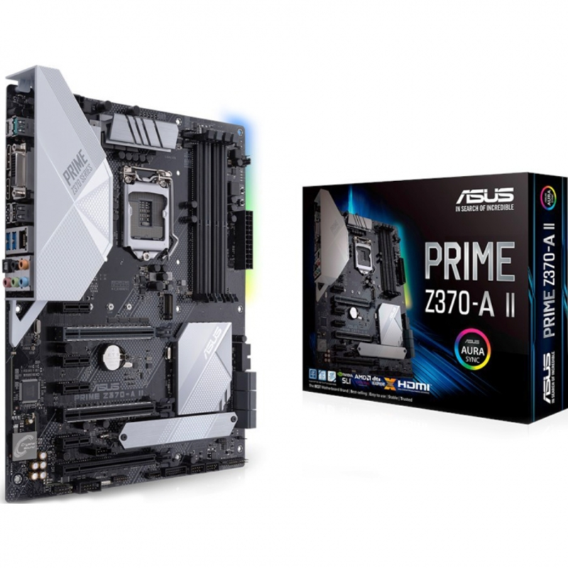 Материнская плата ASUS <PRIME Z370-A II> LGA1151 v2 чипсет Intel Z370 4 слота DDR4 DIMM, 2133-4000 МГц поддержка SLI/CrossFireX разъемы SATA: 6 Гбит/с - 6