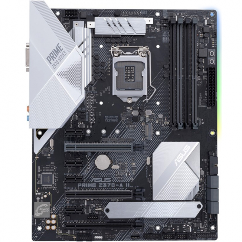 Материнская плата ASUS <PRIME Z370-A II> LGA1151 v2 чипсет Intel Z370 4 слота DDR4 DIMM, 2133-4000 МГц поддержка SLI/CrossFireX разъемы SATA: 6 Гбит/с - 6