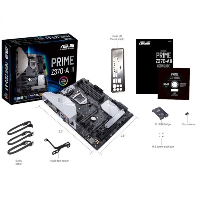 Материнская плата ASUS <PRIME Z370-A II> LGA1151 v2 чипсет Intel Z370 4 слота DDR4 DIMM, 2133-4000 МГц поддержка SLI/CrossFireX разъемы SATA: 6 Гбит/с - 6