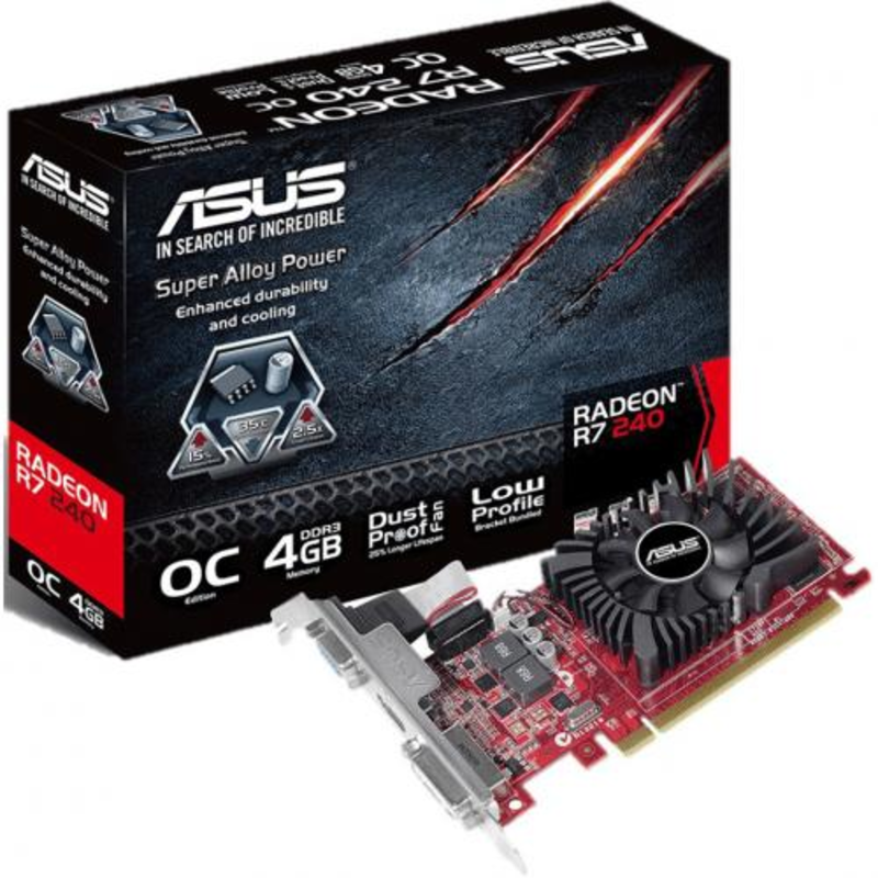 Видеокарта Asus PCI-E R7240-OC-4GD3-L AMD Radeon R7 240 4096Mb 128bit DDR3 770/1800/HDMIx1/CRTx1/HDCP Ret