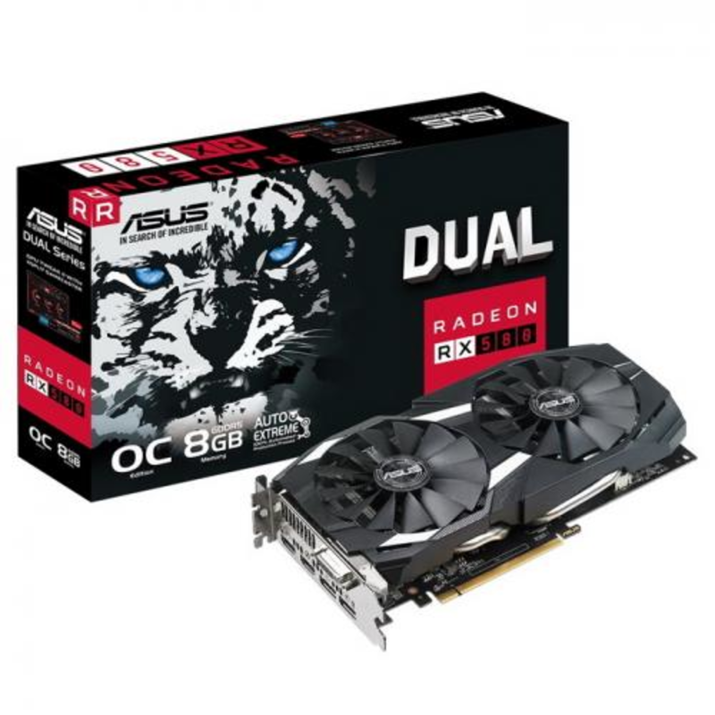 Видеокарта ASUS DUAL-RX580-O8G // RX580,DVI,HDMI*2,DP*2,8G,D5 90YV0AQ1-M0NA00