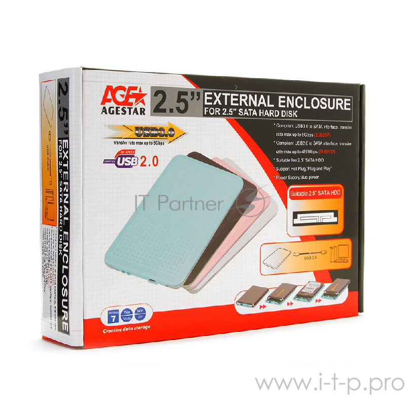 Контейнер для HDD AgeStar 3UB2O7 (BLUE) USB 3.0 Внешний корпус 2.5