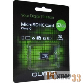Карта памяти QUMO MicroSDHC 32GB Сlass 10 UHS-I ,3.0 без адаптером SD, черно-красная картонная упаковка