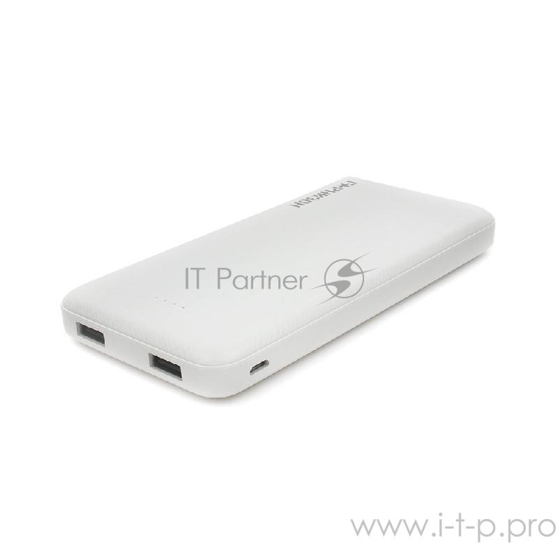 Портативный аккумулятор Гарнизон GPB-115W, 10000мА/ч, USB1: 1A, USB2: 2.1A, белый
