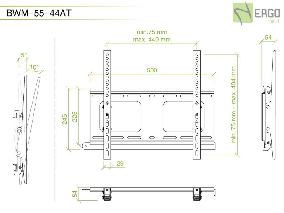 Настенное крепление для дисплея диагональю 32-55'', с функцией наклона и антивандальной защитой