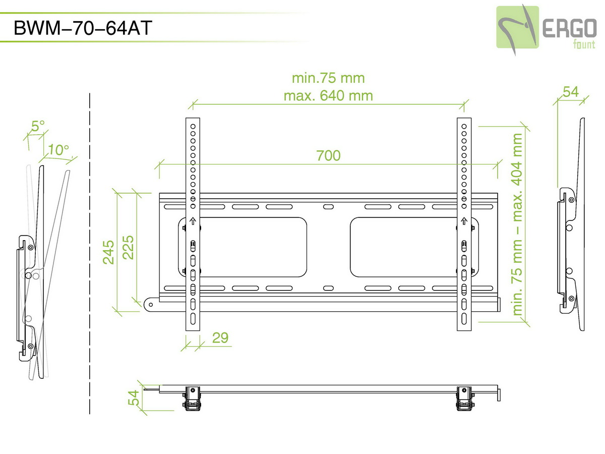 Настенное крепление для дисплея диагональю 37-70 с антивандальной защитой. VESA: 200х200-600х400 мм. Глубина: 54 мм. Наклон: +5/-10°. Монтаж: настенн