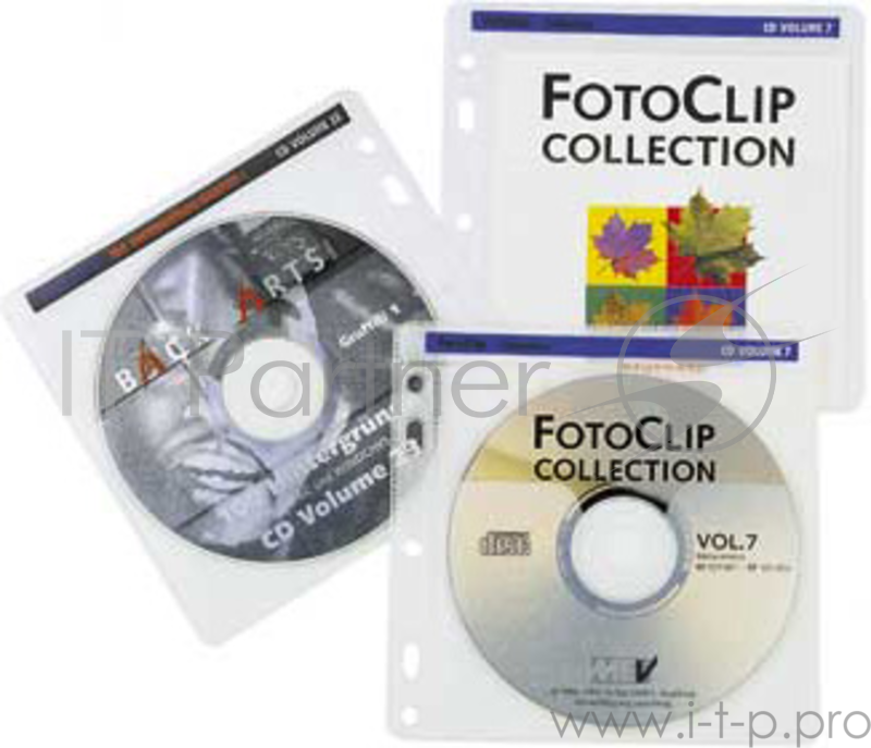 Конверт HAMA Конверты для 2 CD/DVD, с перфорацией для портмоне с кольцами, 100шт (белый/прозрачный) H62611