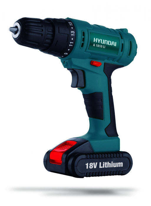 Дрель, Шуруповерт HYUNDAI Дрель-шуруповерт A 1810Li { 18,0В, 550 об/мин, 1,5А/ч, БЗП, 18 Нм, 1 аккум, 1.6 кг, коробка }