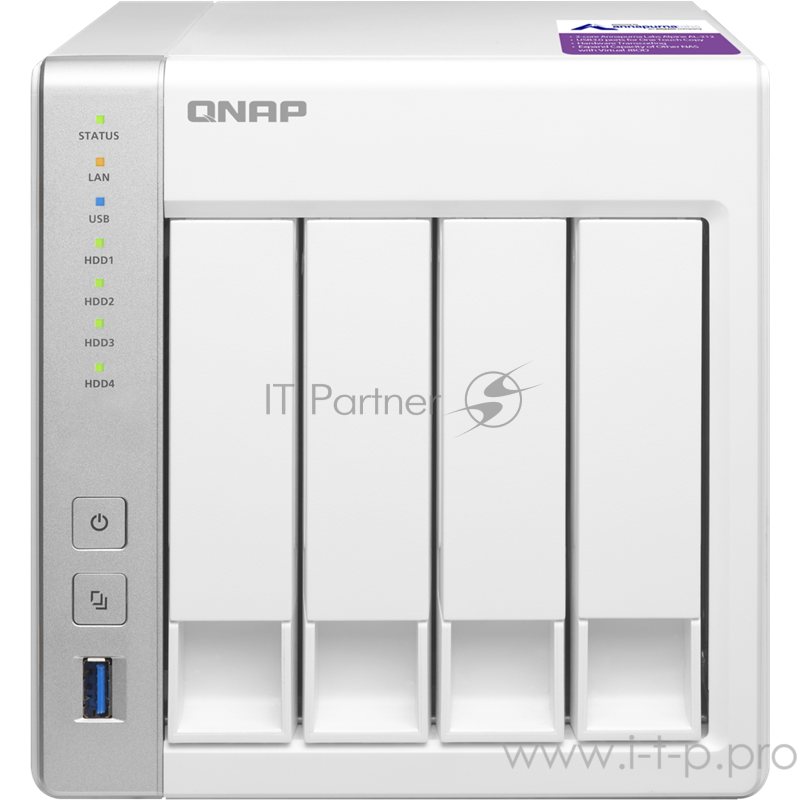 Дисковый массив QNAP D4 Сетевое хранилище, 4 Hot-Swap tray w/o HDD, Dualcore CPU AL-212 1,7GHz, 1GB DDR3, 2xGbE, 3xUSB 3,0