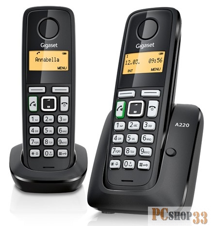 Телефон Gigaset A220 Duo Black (2 трубки с ЖК диспл., База, Заряд. Устр-во) стандарт-DECT