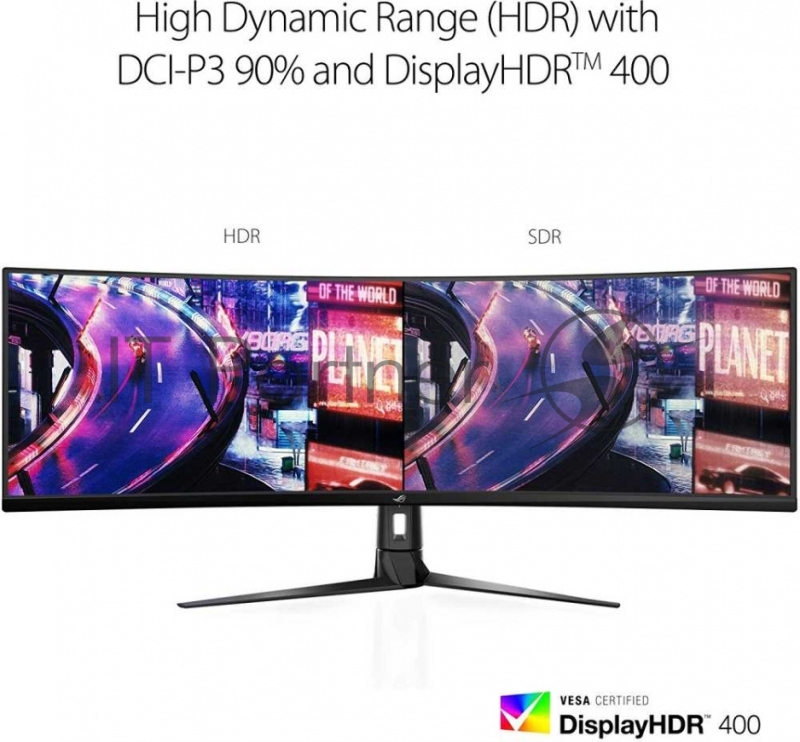 ASUS 49 ROG Strix XG49VQ VA LED изогнутый 3840x1080, 4ms, 450cd/m2, 178°/178°, 3000:1, HDMI*2, DP, USB-Hub, 144Hz, HDR, колонки, FreeSync, Tilt, Swivel, HAS, VESA, Black