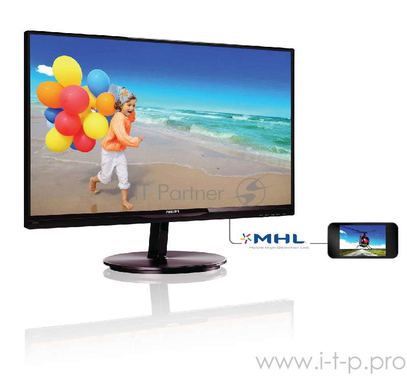 Монитор 23 PHILIPS 234E5QHSB/00(01) Black-Cherry (IPS, LED, LCD, Wide, 1920x1080, 5 ms, 178°/178°, 250 cd/m, 20M:1, +HDMI, +MHL(iOS/Android)