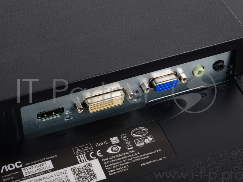 Монитор LCD AOC 23.6 E2470SWH/(01) Black {TN+film 1920x1080, 1 ms, 170°/160°, 250 cd/m, 100M:1, +DVI, +HDMI, +MM}