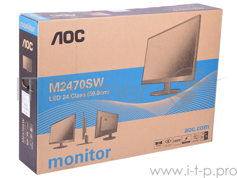 Монитор 23.6 AOC M2470SWH MVA, 1920x1080, 250 cd/m2, DCR 50M:1, D-Sub, HDMI*2, 1Wx2, Headph.Out, vesa