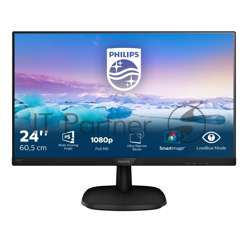 Монитор Philips 23.8243V7QDAB (00/01) черный IPS LED 5ms 16:9 DVI HDMI матовая 10000000:1 250cd 178гр/178гр 1920x1080 D-Sub FHD 3.66кг