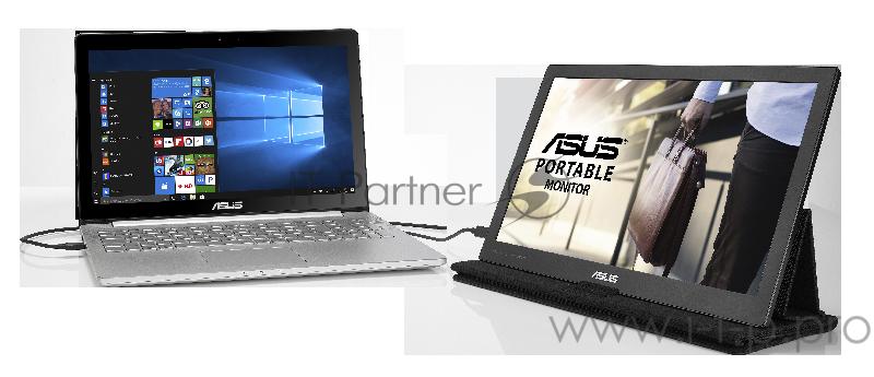 Монитор LCD 15.6” ASUS MB169C+, 90LM0180-B01170, 15,6 мобильный монитор с интерфейсом USB Type-C, FHD (1920x1080), IPS, технология уменьшения усталости глаз ASUS Eye Care