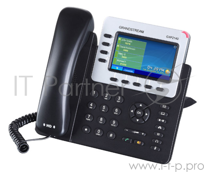 Телефон Grandstream GXP-2140, VoIP 2 Порта Ethernet 10/100/1000, 4 SIP линий, цветной TFT дисплей 480x272, HD Audio