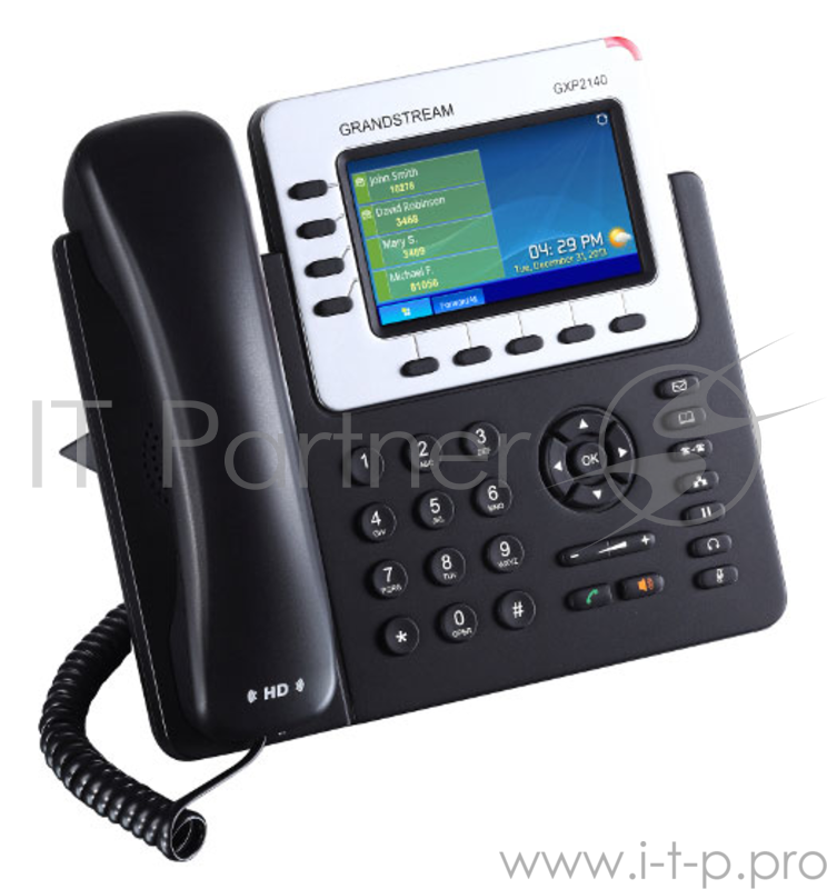 Телефон Grandstream GXP-2140, VoIP 2 Порта Ethernet 10/100/1000, 4 SIP линий, цветной TFT дисплей 480x272, HD Audio