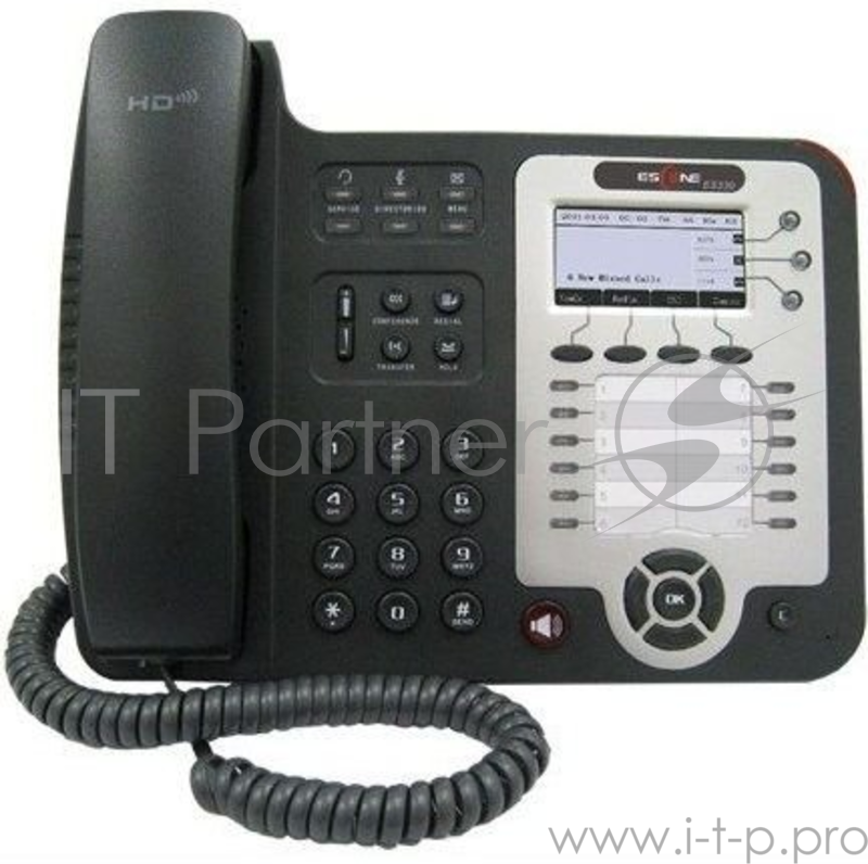 SIP-телефон Escene ES330-PEGV4 3 SIP аккаунта, 132x64 LCD-дисплей, 8 программируемых клавиш, 12 клавиш быстрого набора BLF, XML/LDAP, регулируемая под