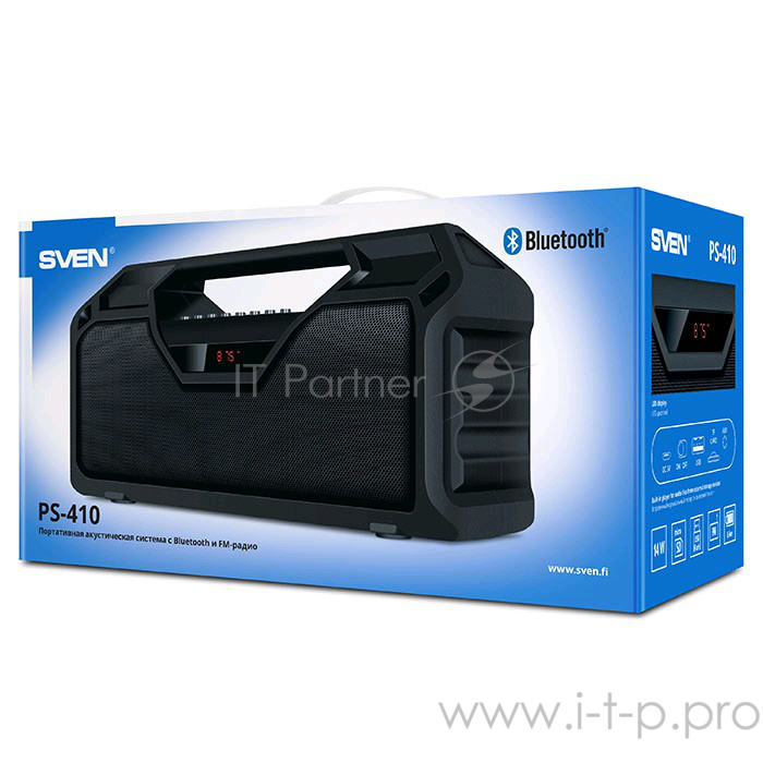 Портативная колонка SVEN PS-410, черный (14 Вт, Bluetooth, FM, USB, microSD, LED-дисплей, 2000мА*ч)