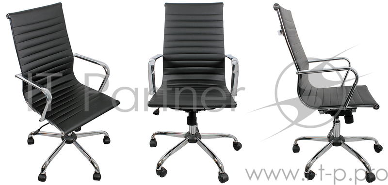 Кресло офисное COLLEGE H-966L-1, черный, кожа, 120 кг, подлокотники кожа/хром, крестовина хром, (ШxГxВ), см 58x63x103-111