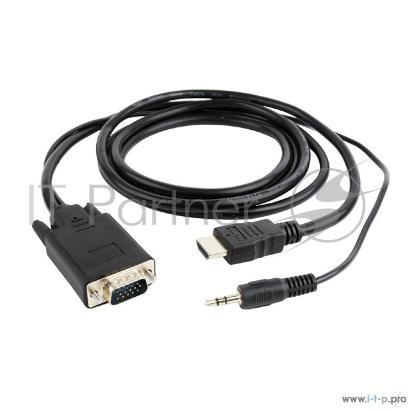 Кабель Cablexpert Кабель HDMI-VGA 19M/15M + 3.5Jack, 10м, черный, позол.разъемы, пакет (A-HDMI-VGA-03-10M)