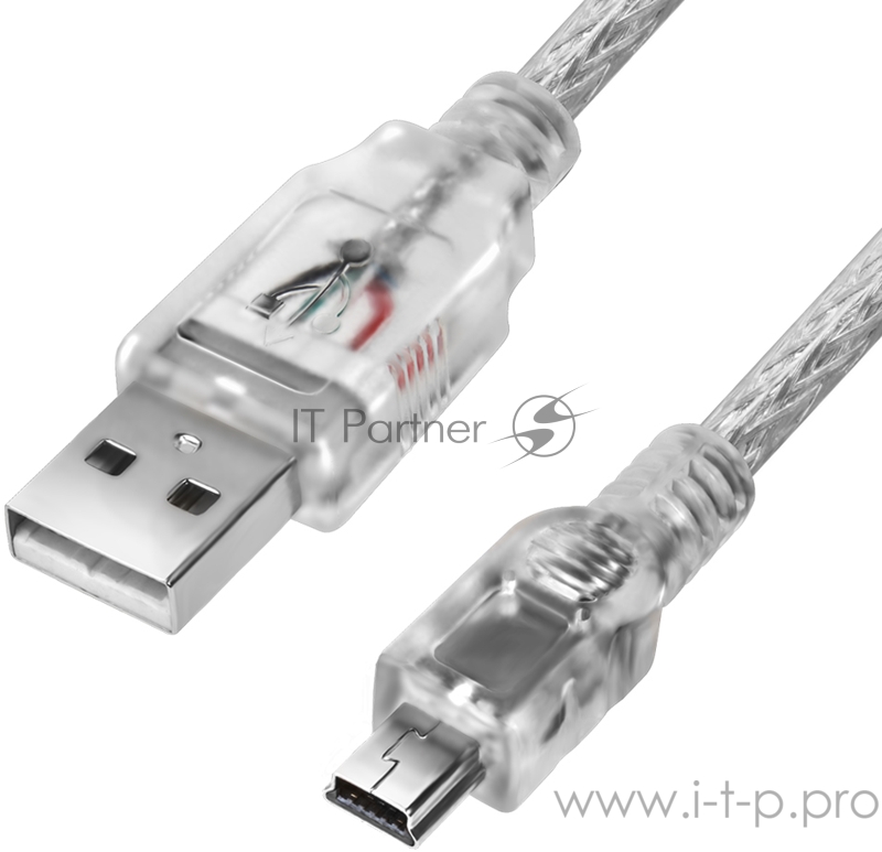 Кабель Greenconnect Кабель mini USB 2.0 прозрачный, 28/24 AWG, AM / mini 5P, Premium, экран, армированный, морозостойкий (GCR-UM1M5P-BD2S-5.0m)