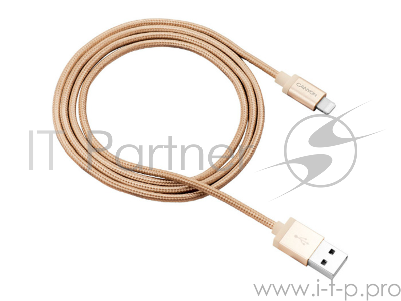 Кабель Lightning/USB ультра-компактный CANYON <CNS-MFIC3GO>, metalic shell, MFI, 1м , золото