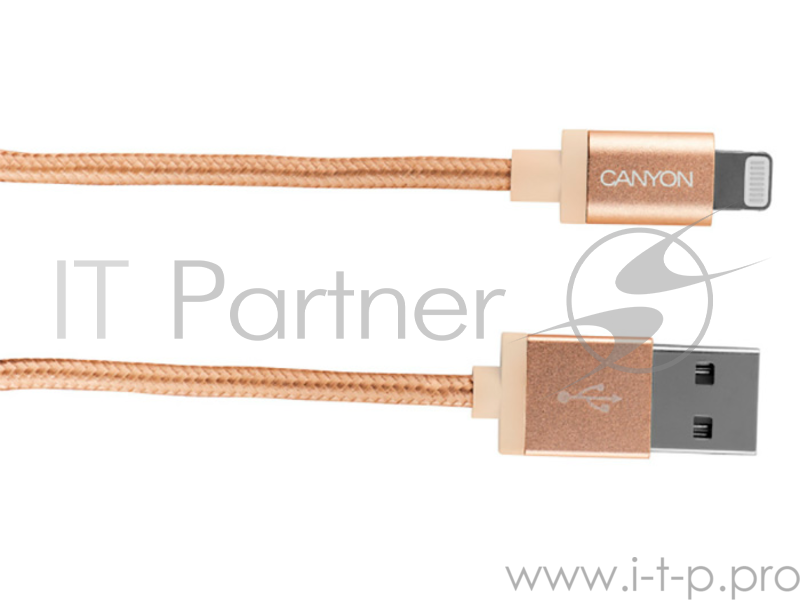 Кабель Lightning/USB ультра-компактный CANYON <CNS-MFIC3GO>, metalic shell, MFI, 1м , золото