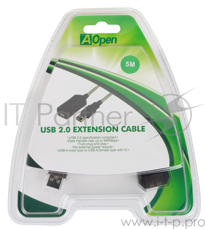Кабель Aopen/Qust Кабель-адаптер USB2.0-repeater, удлинительный активный Am--Af 5м (ACU823-5M) 6938510851314