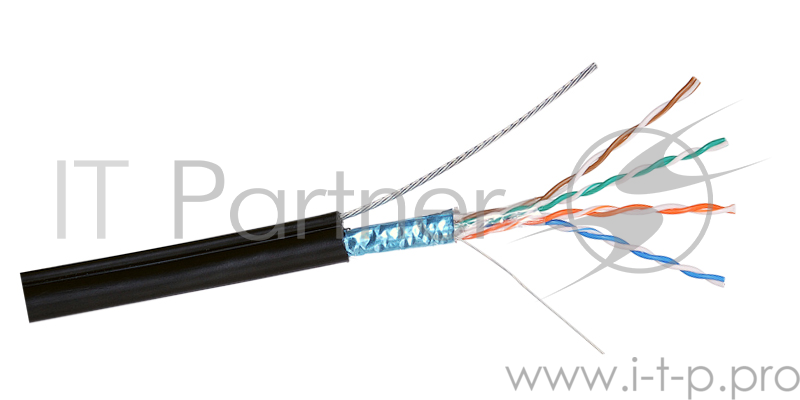 Кабель Exegate EX241488RUS Кабель FTP 4 пары кат.5e Exegate 100% медь,24AWG, экран, для внешней прокладки, с тросом, 305м, черный PE