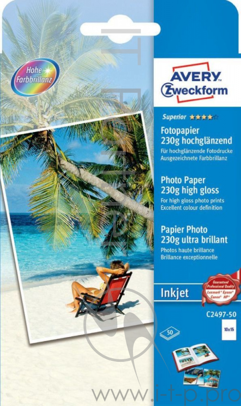 Фотобумага Avery Zweckform С2497-50 10x15/230г/м2/50л. глянцевое для струйной печати