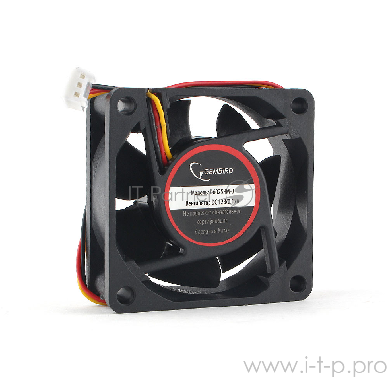 Вентилятор Gembird, 60x60x25, гидродинамический, 3 pin, провод 25 см