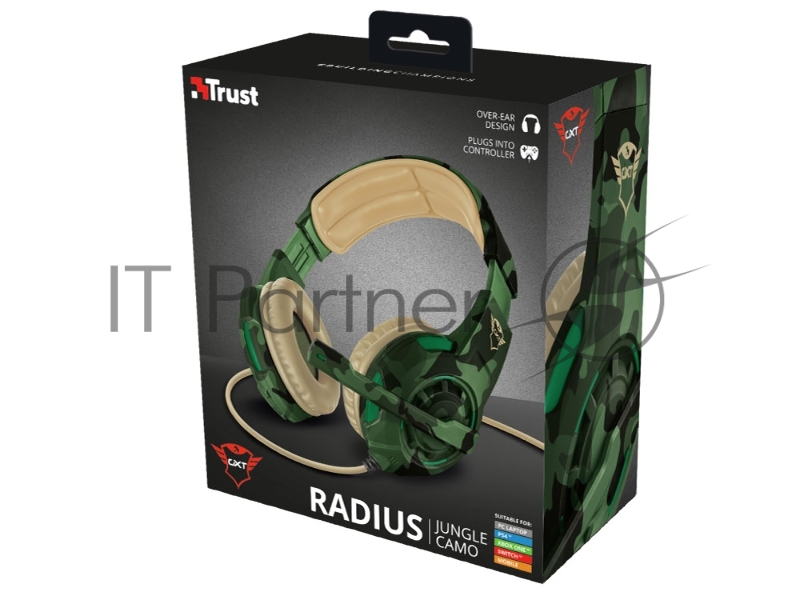 Гарнитура TRUST GXT 310C RADIUS green camo (настраиваемый микрофон,мощный звук,Кабель 1 м)