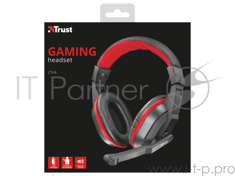 Гарнитура TRUST ZIVA black red (складной микрофоном,Регулятор громкости,кабель 1,8м. Коннектор 3,5 мм.)