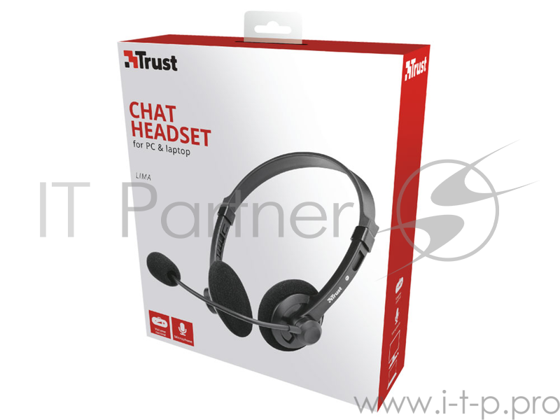 Гарнитура TRUST LIMA black (гибкий микрофон,регулятор громкости,Mini-jack 3,5 и переходник с разъемом наушники/микрофон для ПК.)