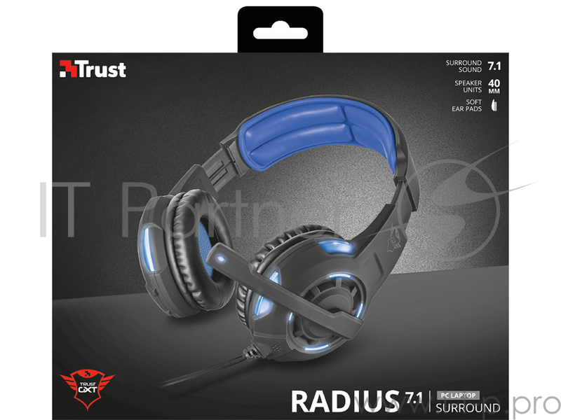 Гарнитура TRUST GXT 350 RADIUS black blue (звук 7.1,USB,Подсветка)