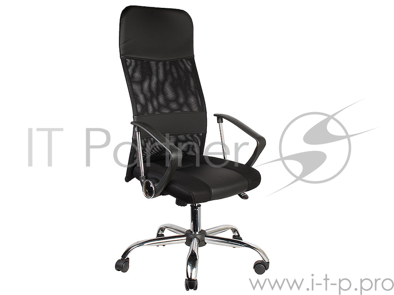 Кресло Recardo Smart (Чёрный, сетка/кожа, высота 1180-1270мм, спинка 740мм, Ш500*Г490, крест 700мм, макс. 120кг, газлифт/качание/откидывание)