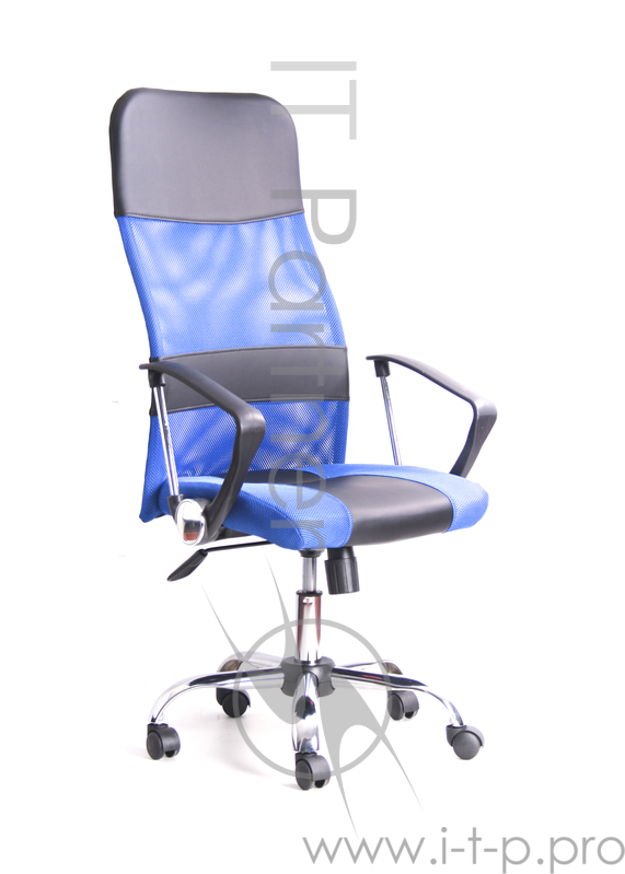 Кресло Recardo Smart (Синий, сетка/кожа, высота 1180-1270мм, спинка 740мм, Ш500*Г490, крест 700мм, макс. 120кг, газлифт/качание/откидывание)