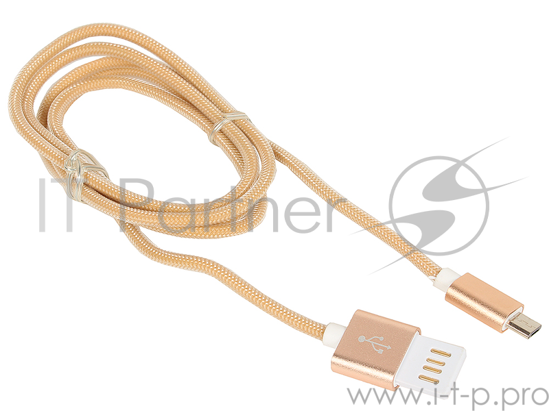 Кабель Gembird Кабель USB 2.0 Cablexpert CCB-mUSBgd1m, AM/microBM 5P, 1м, армированная оплетка, разъемы золотой металлик, блистер