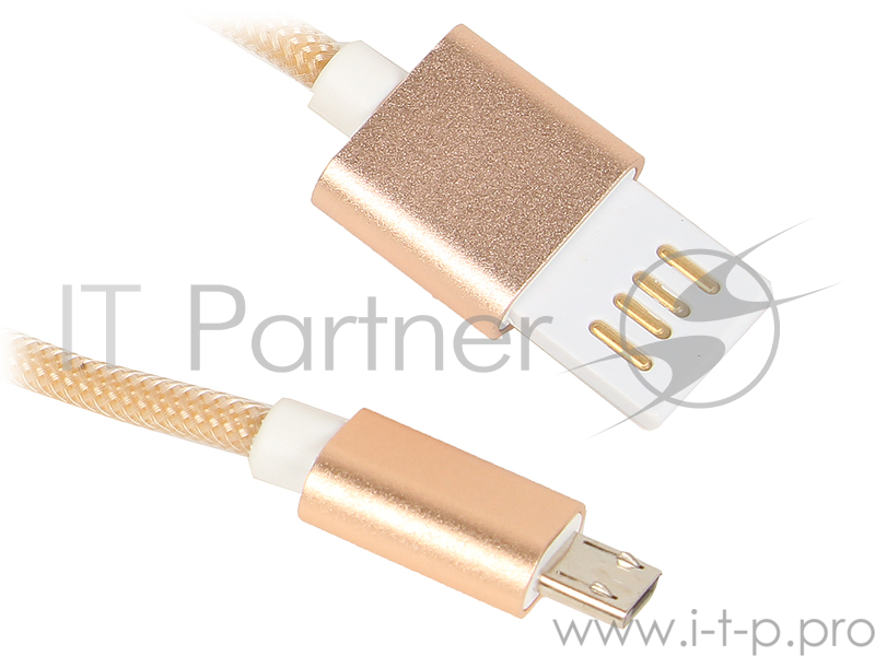 Кабель Gembird Кабель USB 2.0 Cablexpert CCB-mUSBgd1m, AM/microBM 5P, 1м, армированная оплетка, разъемы золотой металлик, блистер