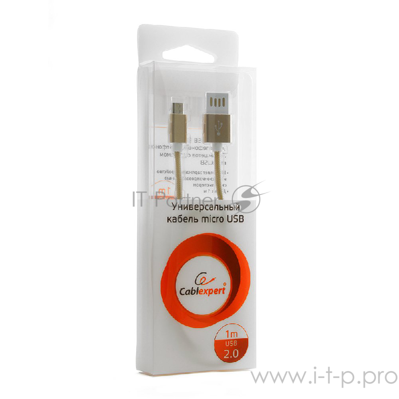 Кабель Gembird Кабель USB 2.0 Cablexpert CCB-mUSBgd1m, AM/microBM 5P, 1м, армированная оплетка, разъемы золотой металлик, блистер