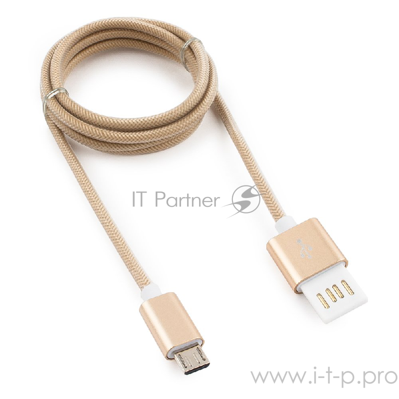 Кабель Gembird Кабель USB 2.0 Cablexpert CCB-mUSBgd1m, AM/microBM 5P, 1м, армированная оплетка, разъемы золотой металлик, блистер