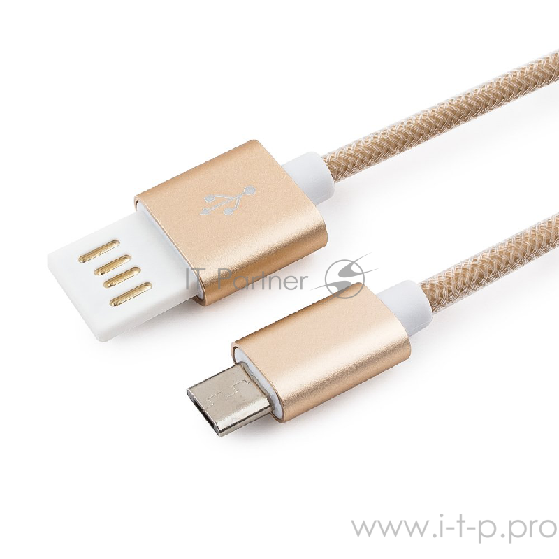 Кабель Gembird Кабель USB 2.0 Cablexpert CCB-mUSBgd1m, AM/microBM 5P, 1м, армированная оплетка, разъемы золотой металлик, блистер